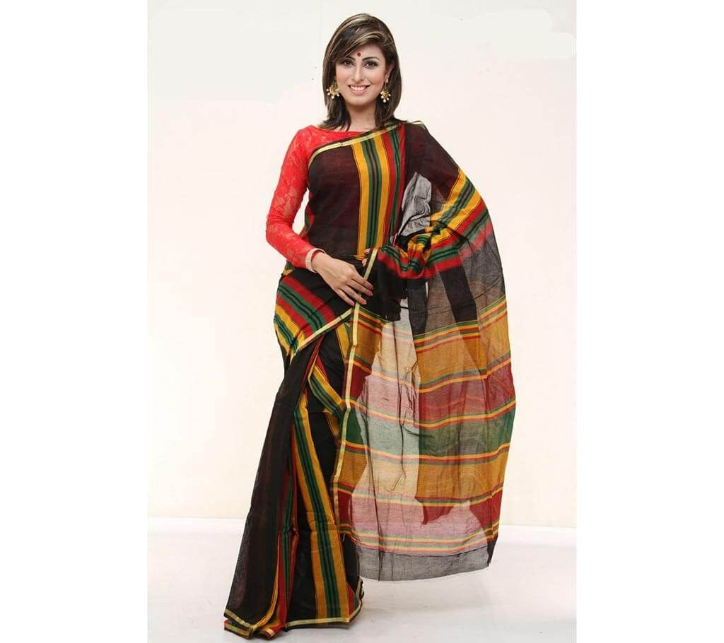 Multi color striped pure cotton sharee