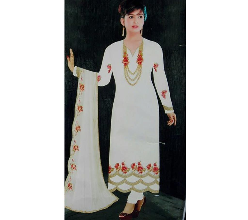 Semi Stitched Georgette Embroidery Three Piece Dress (Copy)