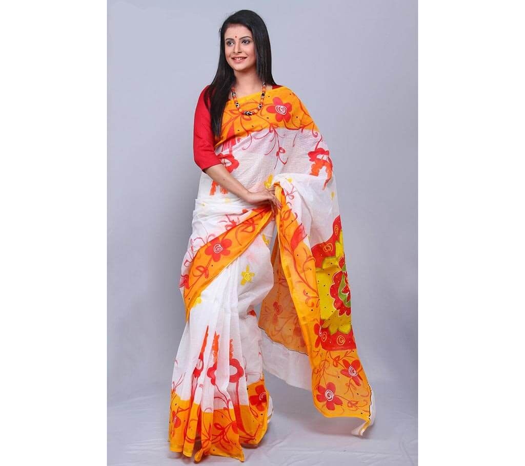 Floral printed handloom cotton sharee
