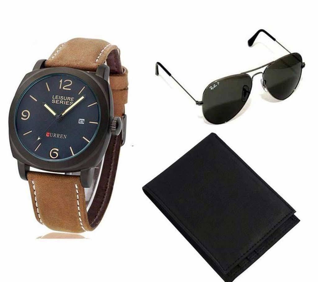 Ray-Ban (copy) sunglasses & Curren LEISURE watch & Wallet