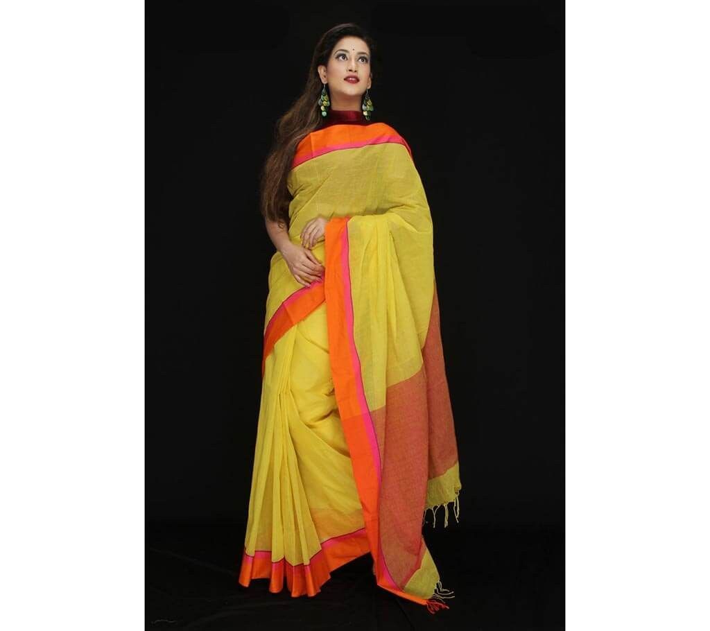 Yellow handloom cotton sharee with orange border