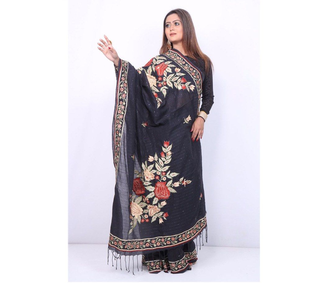 Chumki and embroidery printed cotton sharee 