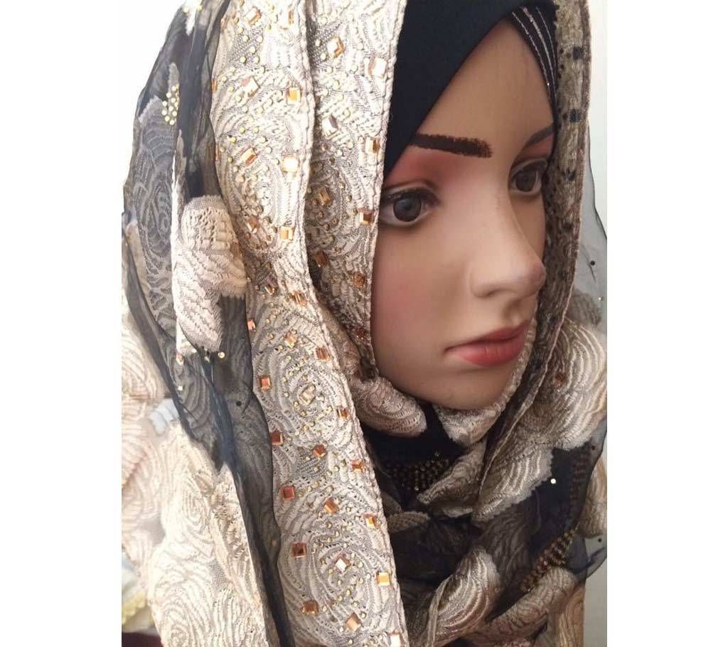 Jamdani design hijab with all over stone setting