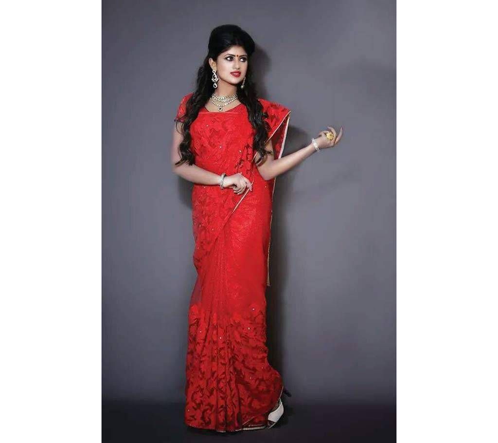  Net Saree with Applique work