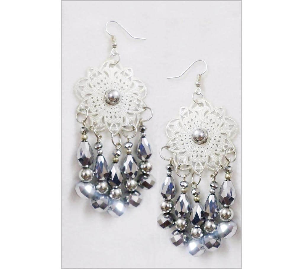 Silver Flower Filigree Design Earrings