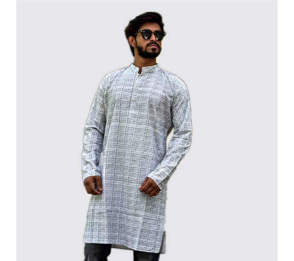 Menz Contrast Cotton Semi Long Panjabi 