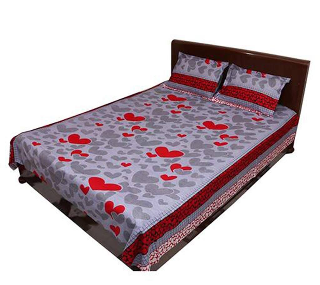 Heart printed double size bed sheet set 