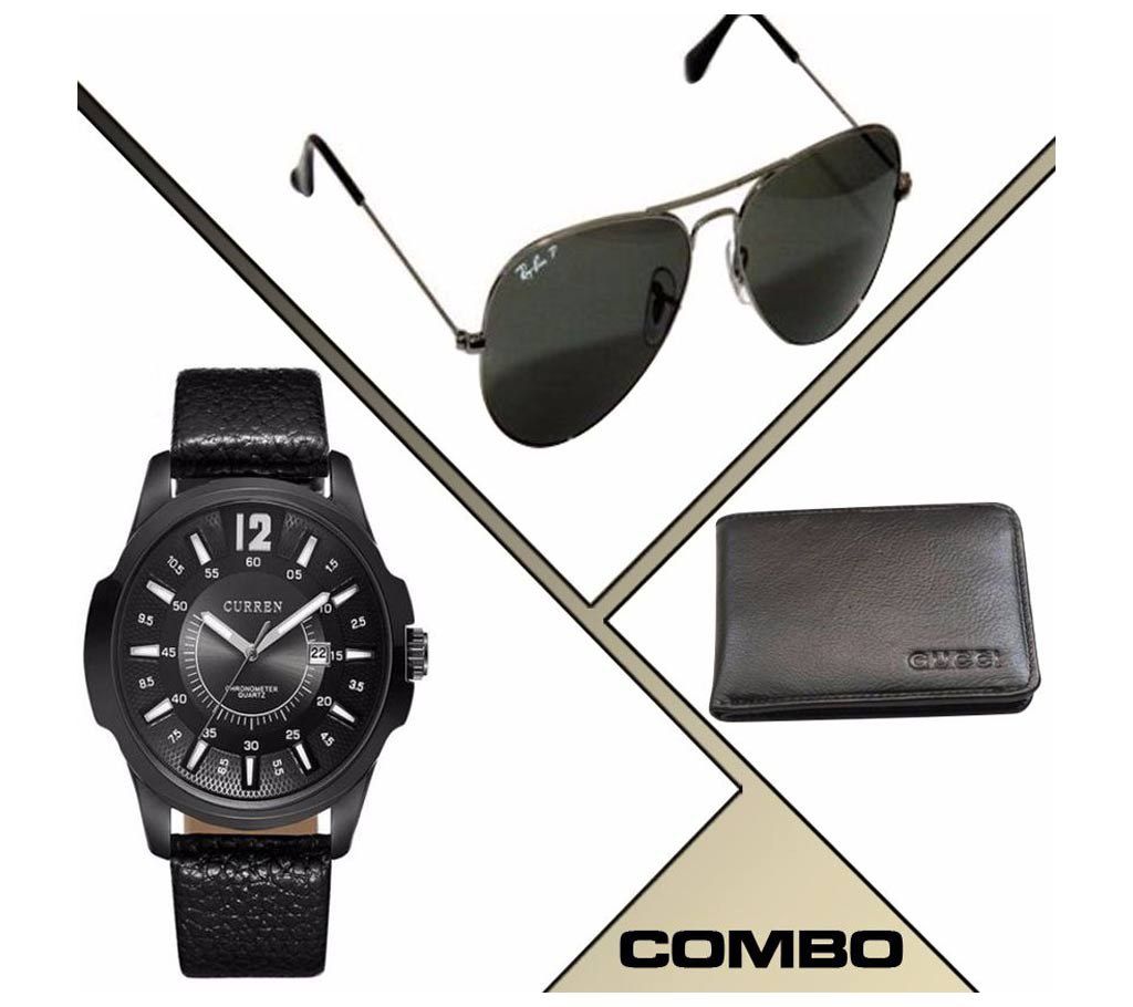 Curren Watch+Rayban Sunglasses(Copy)+Wallet Combo Offer 