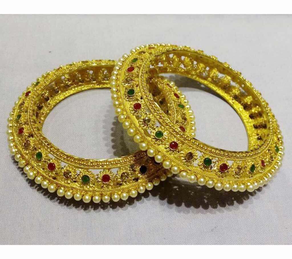 Multicolor stone setting gold plated bangles(2 pc)