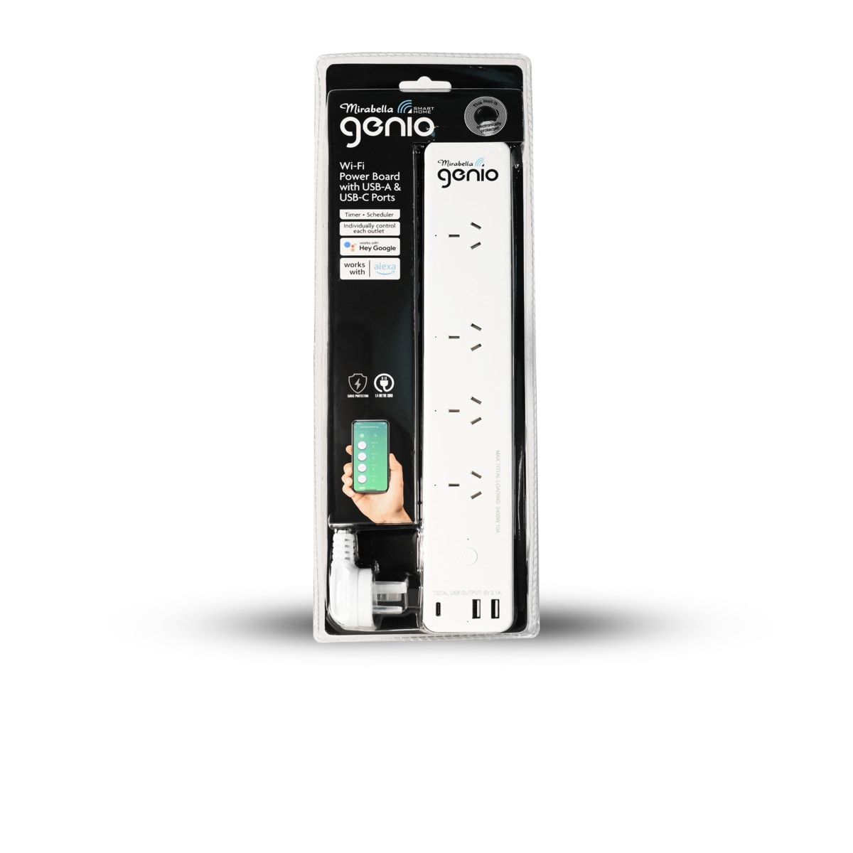 Mirabella Genio Wi-Fi Powerboard 4 Outlets 2 USB-A, 1 USB-C