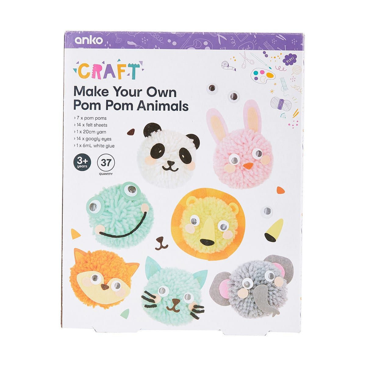 37 Piece Make Your Own Pom Pom Animals