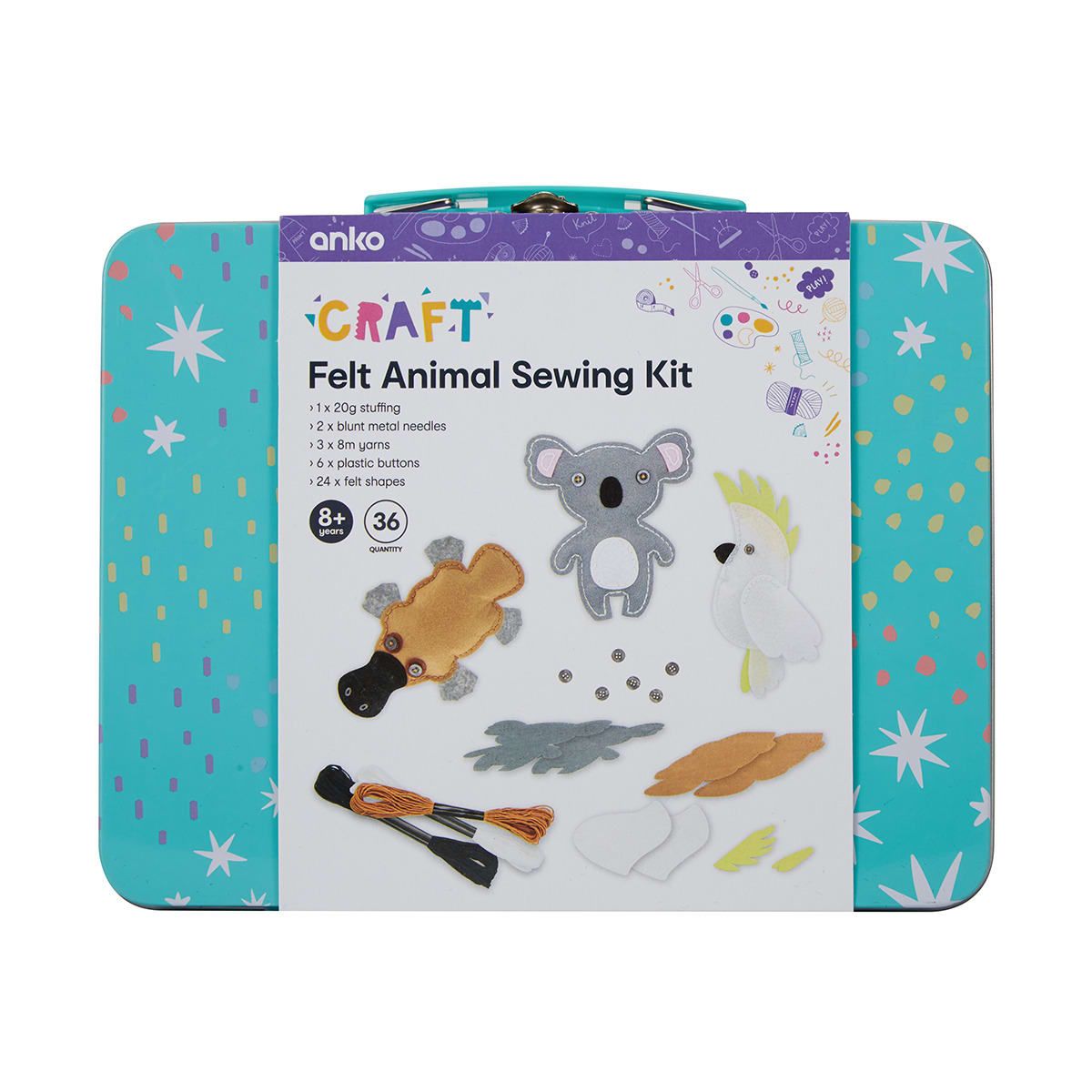 36 Piece Felt Animal Sewing Kit