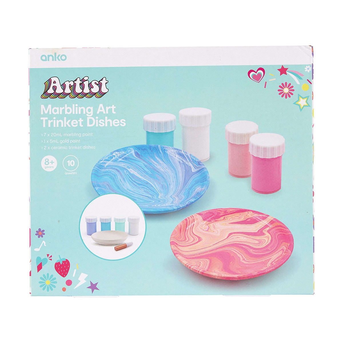 10 Piece Marbling Art Trinket Dishes
