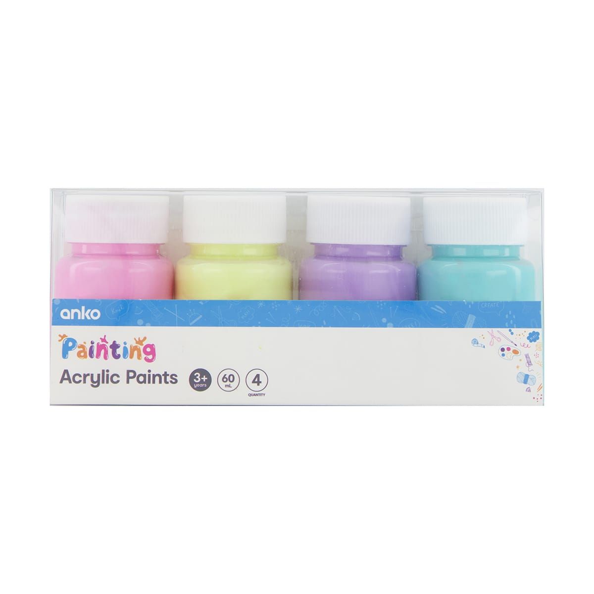 4 Pack Acrylic Paints - Pastel Colours