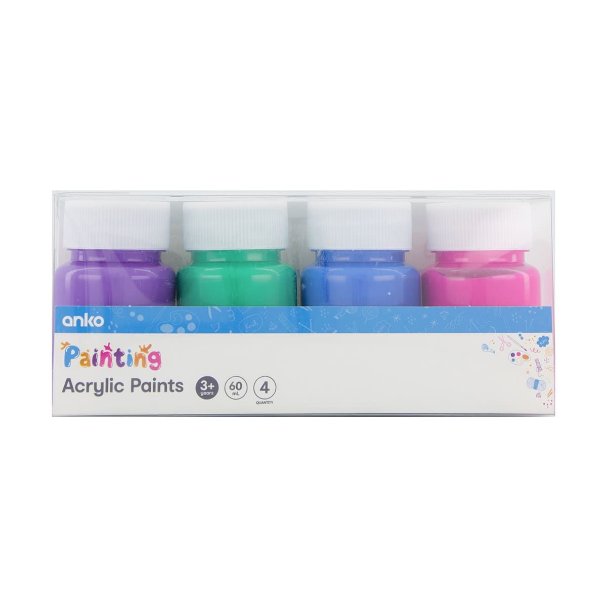 4 Pack Acrylic Paints Bright Colours