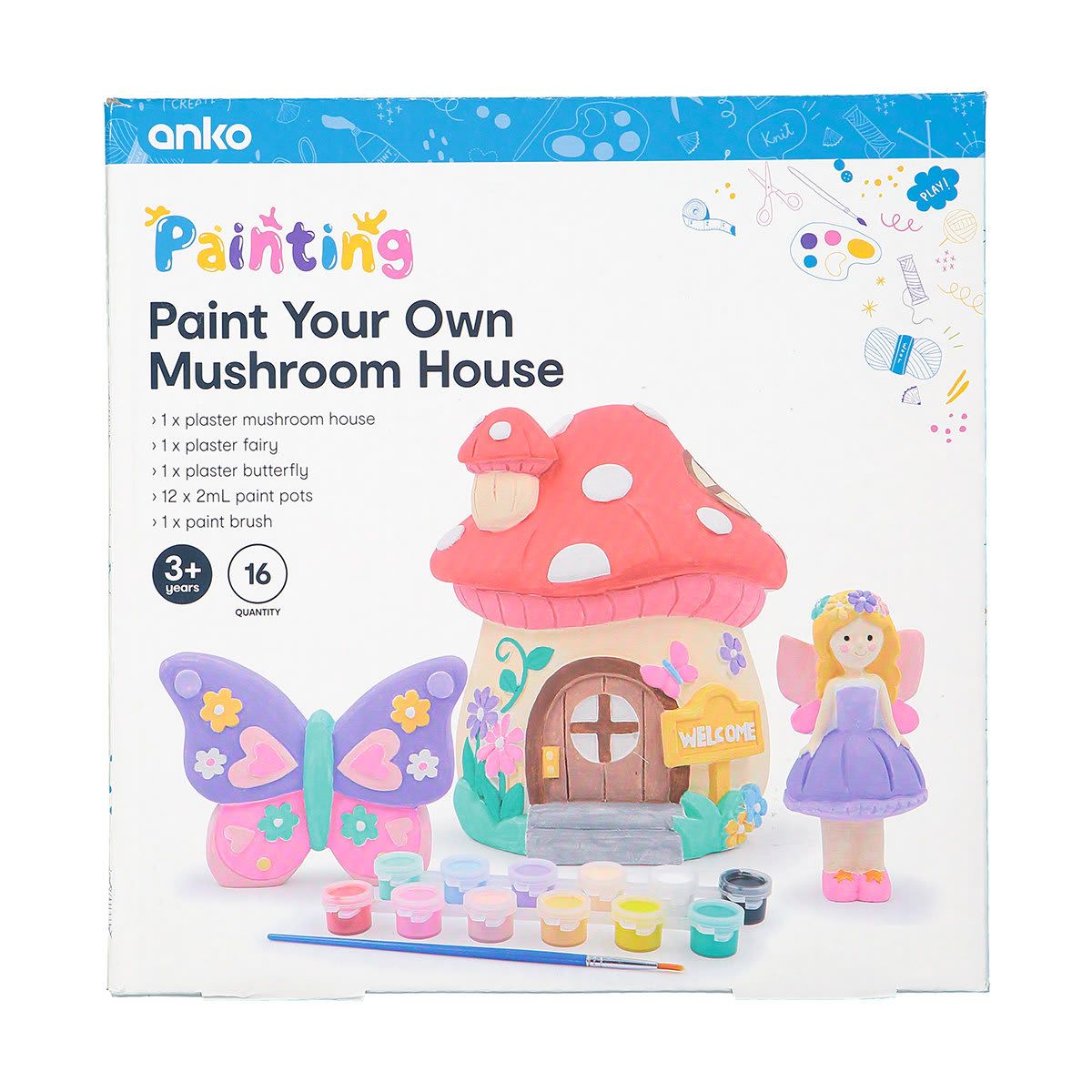 16 Piece Paint Your Own Mushroom House