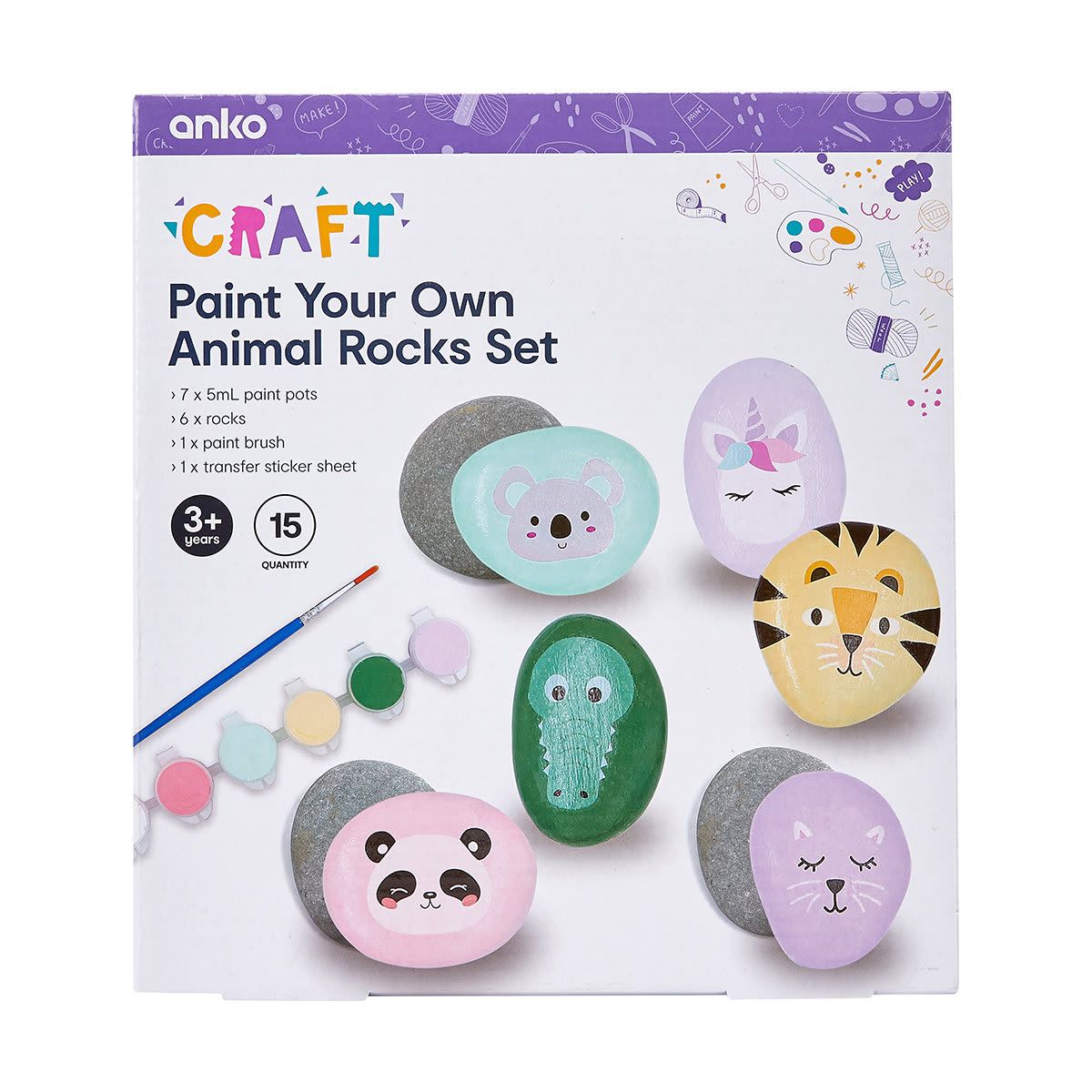 15 Piece Paint Your Own Animal Rocks Set