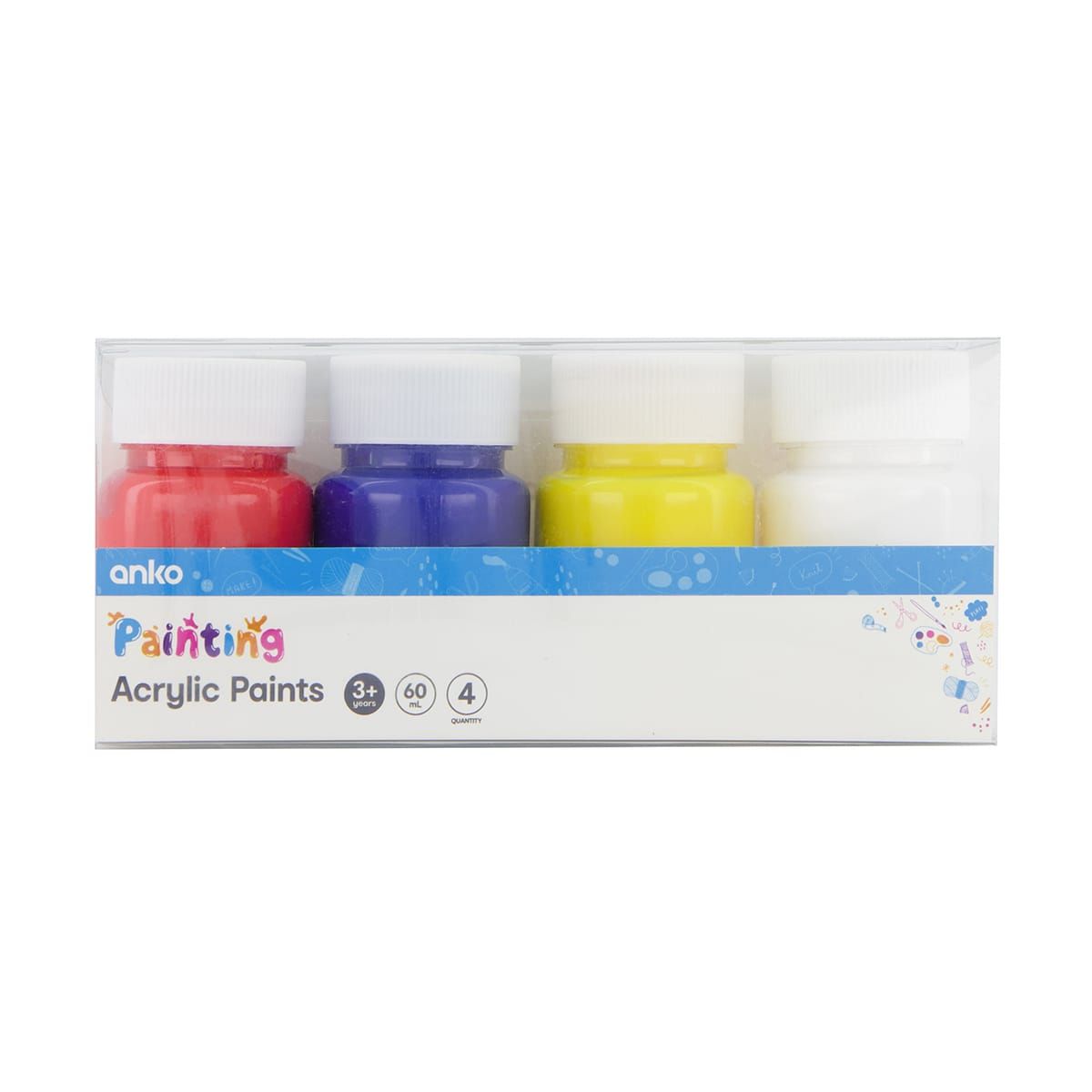 4 Pack Acrylic Paints - Primary Colours