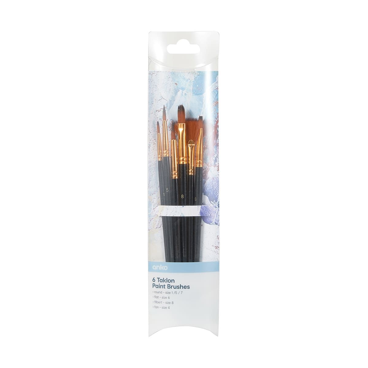 6 Taklon Paint Brushes