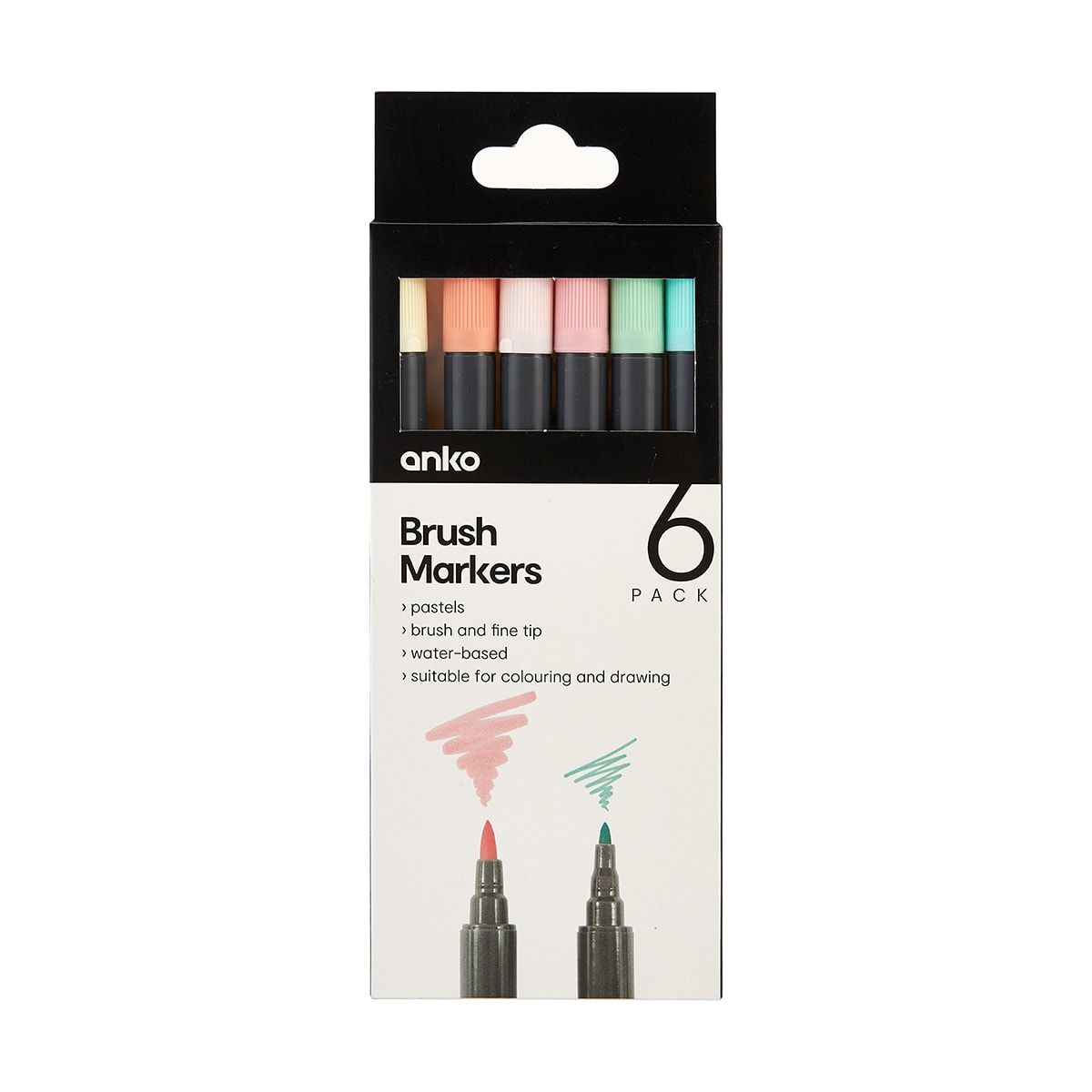 6 Pack Brush Markers - Pastels