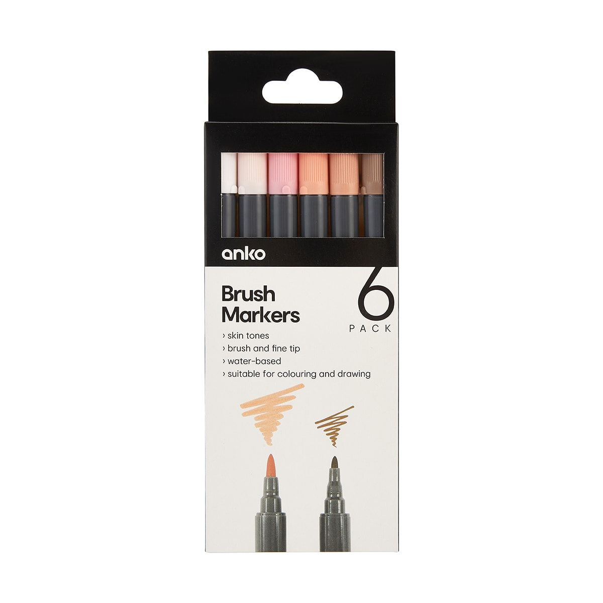 6 Pack Brush Markers - Skin Tones