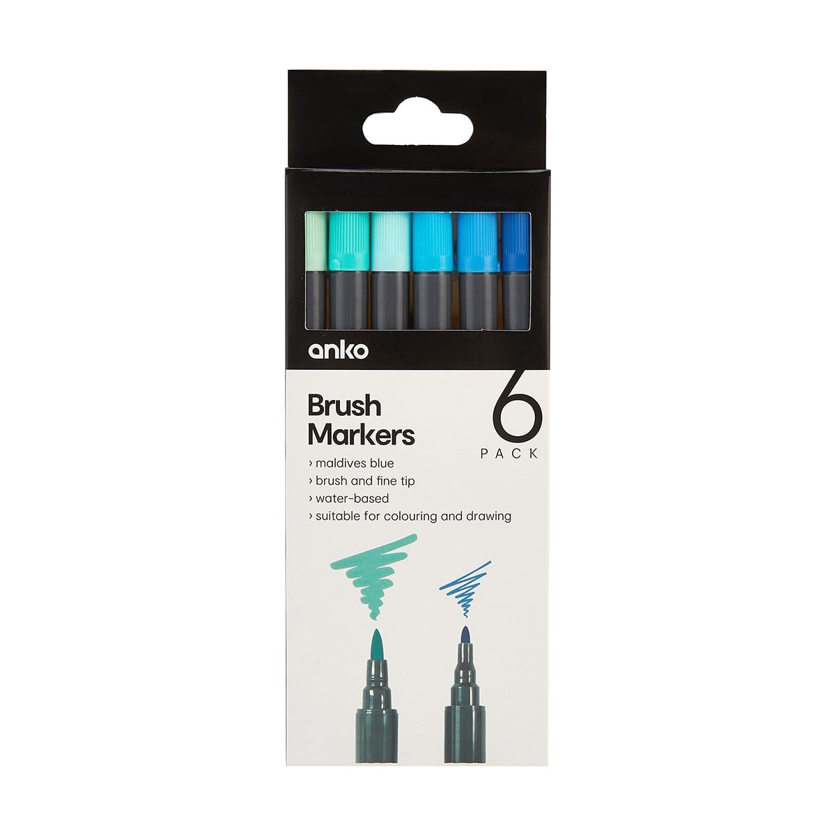 6 Pack Brush Markers - Maldives Blue