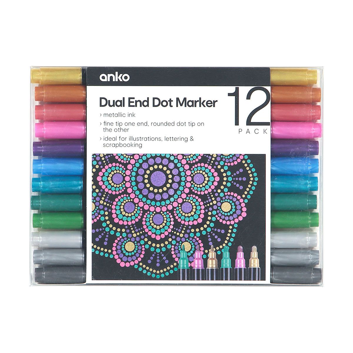 12 Pack Dual End Dot Markers - Metallic Ink