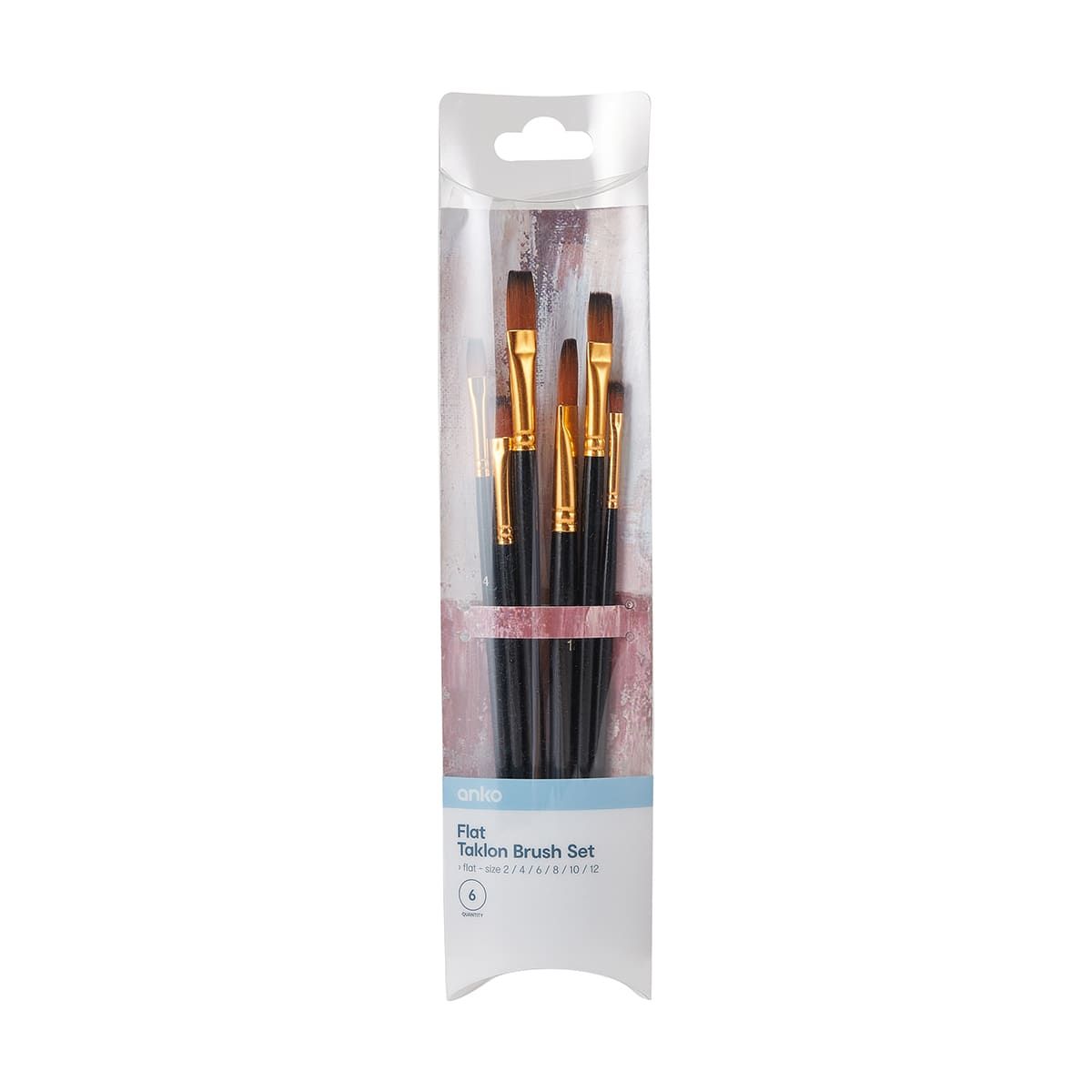 6 Pack Flat Taklon Brush Set