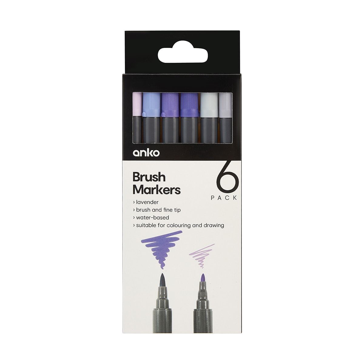 6 Pack Brush Markers - Lavender