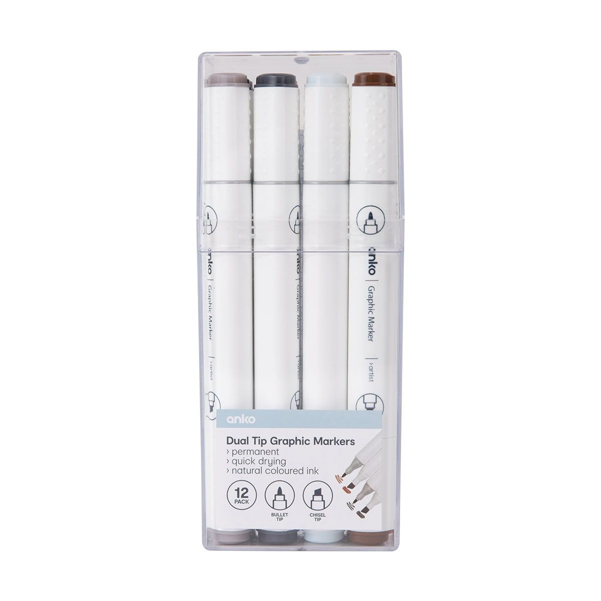 12 Pack Dual Tip Graphic Markers - Natural