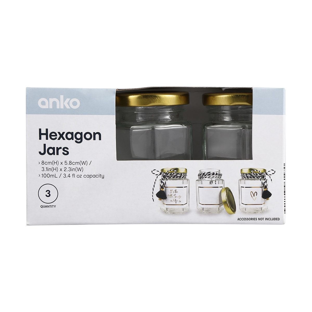 3 Pack Hexagon Jars