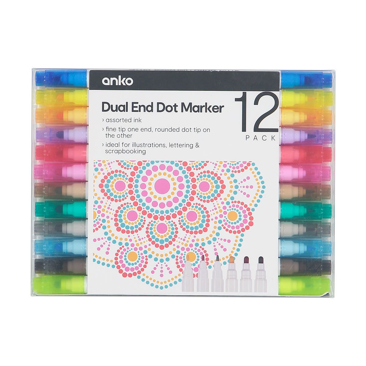 12 Pack Dual End Dot Markers - Assorted Ink