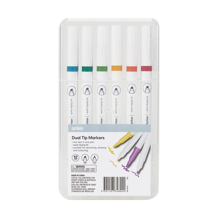 12 Pack Dual Tip Markers