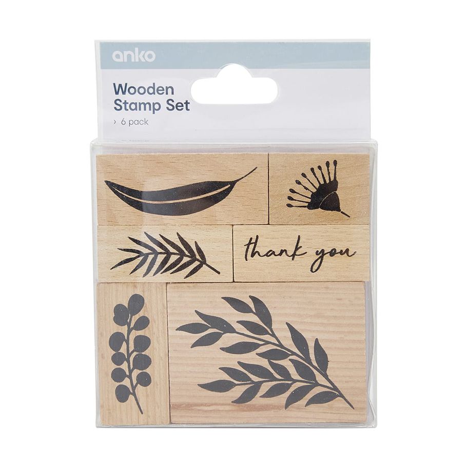 6 Pack Wooden Stamp Set - Leaves