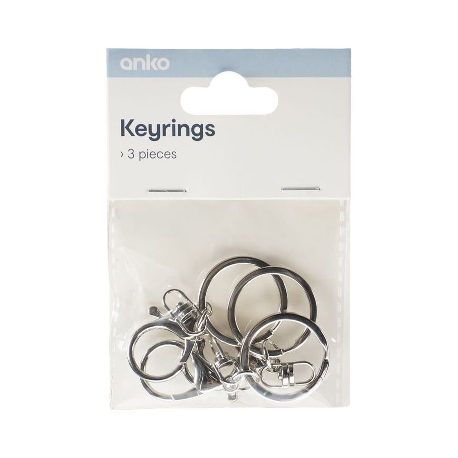 3 Piece Keyrings - Silver Look