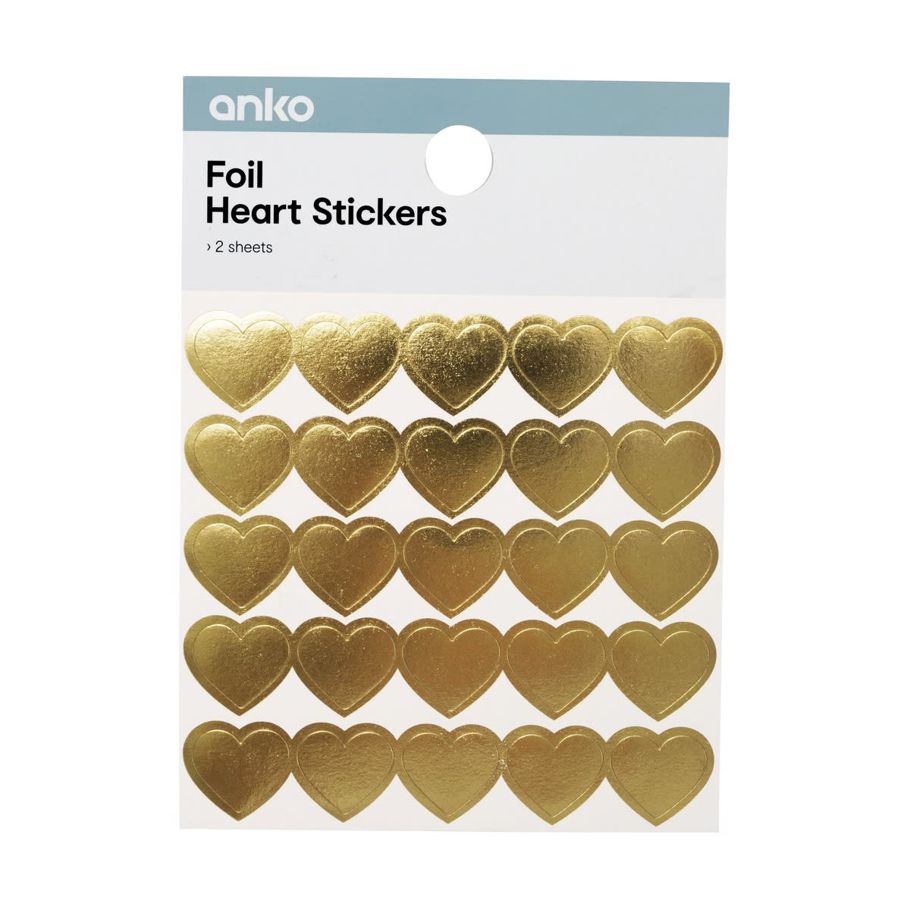 Foil Heart Stickers - Gold Look