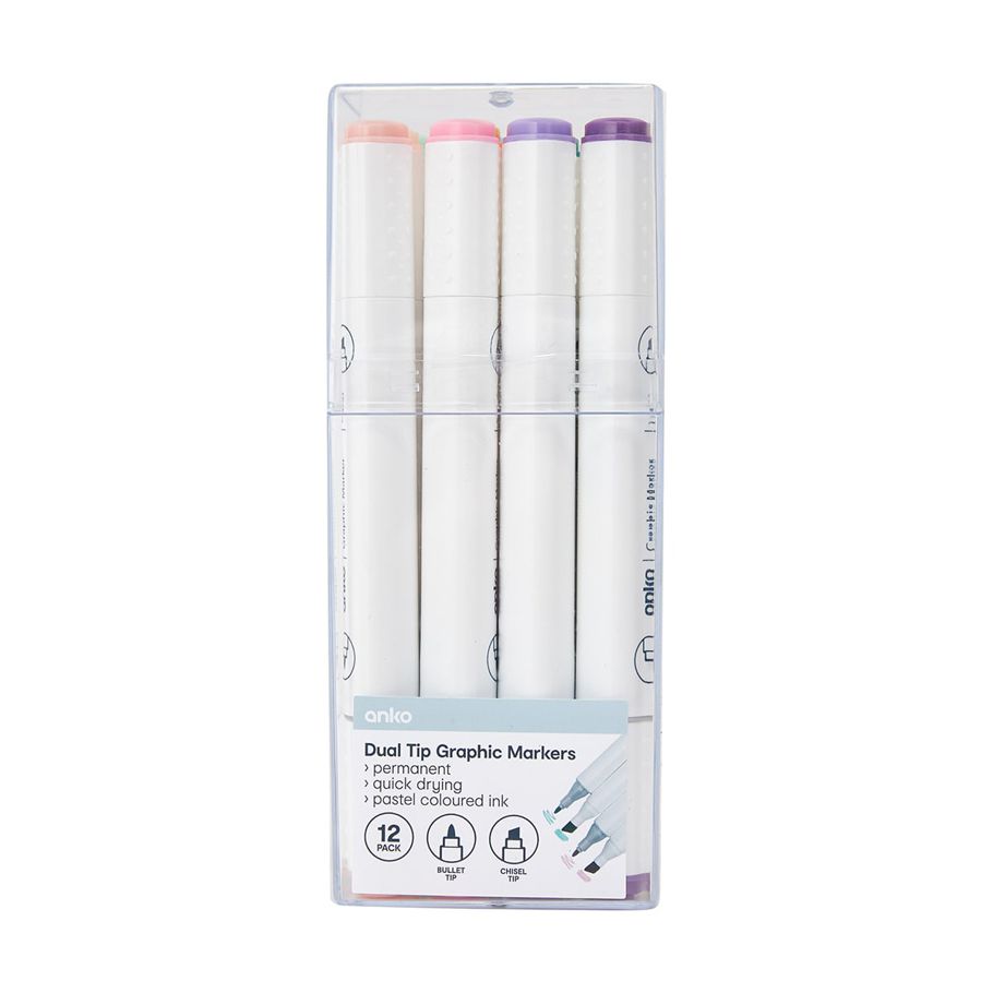 12 Pack Dual Tip Graphic Markers - Pastel