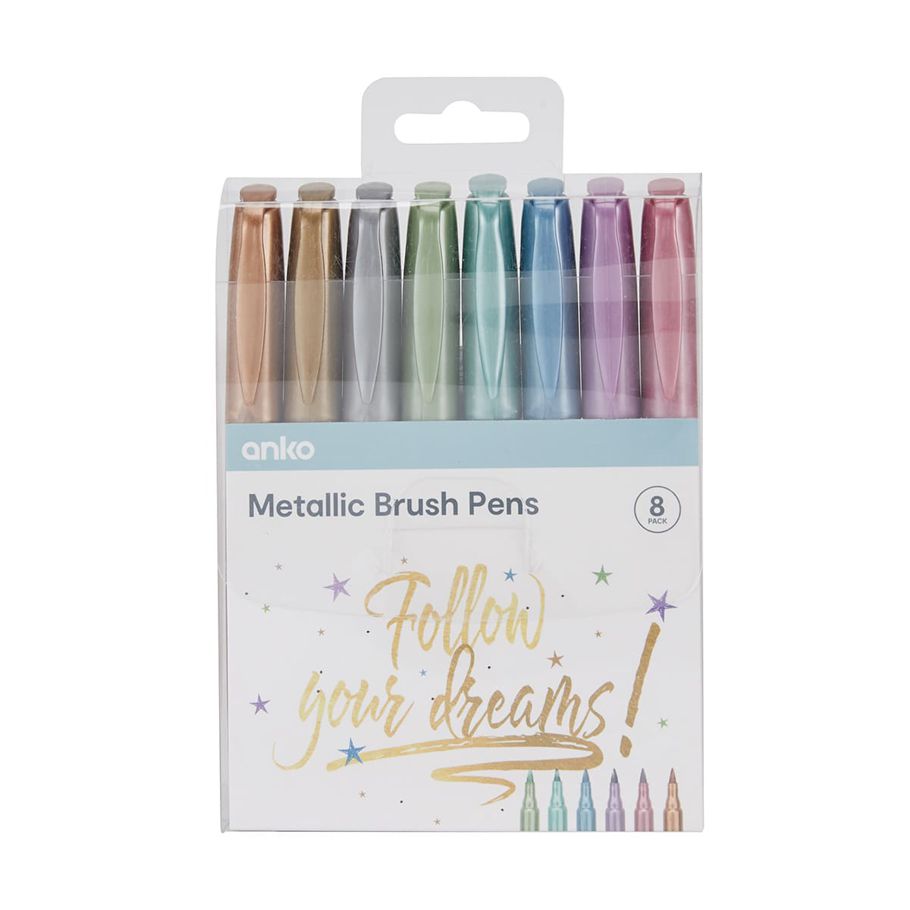 8 Pack Metallic Brush Pens
