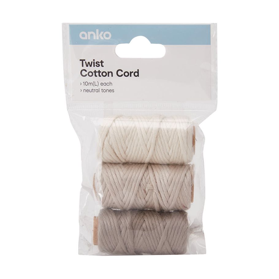 3 Pack Twist Cotton Cord - Natural