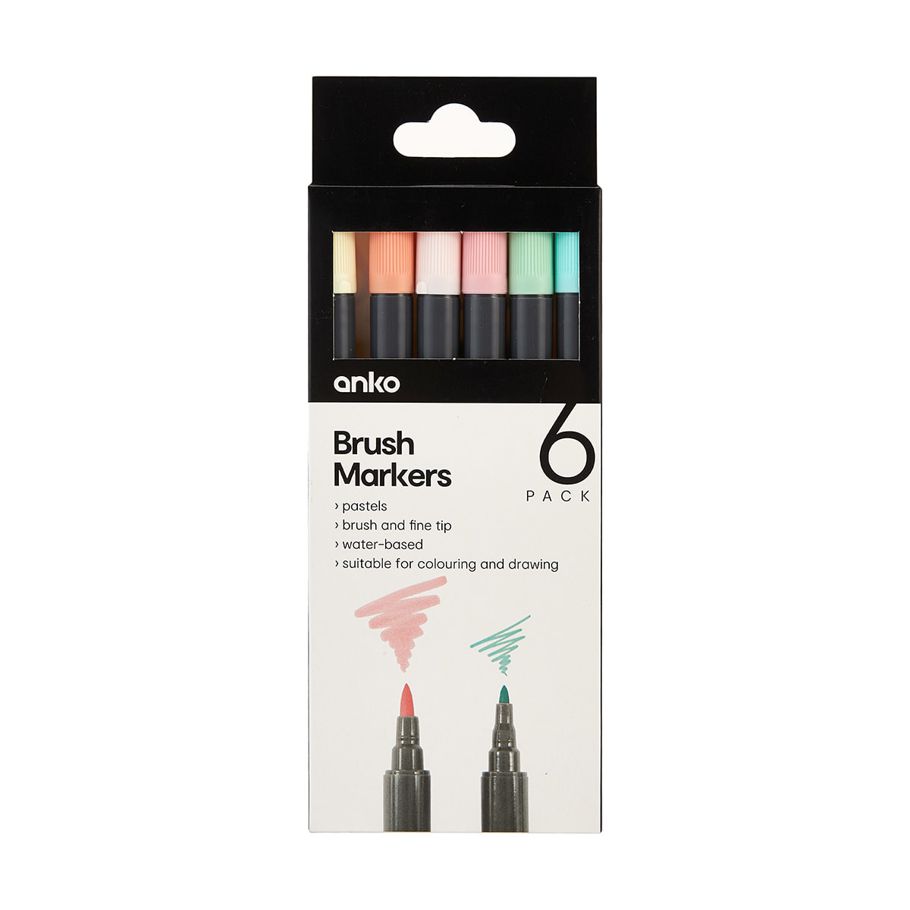 6 Pack Brush Markers - Pastels