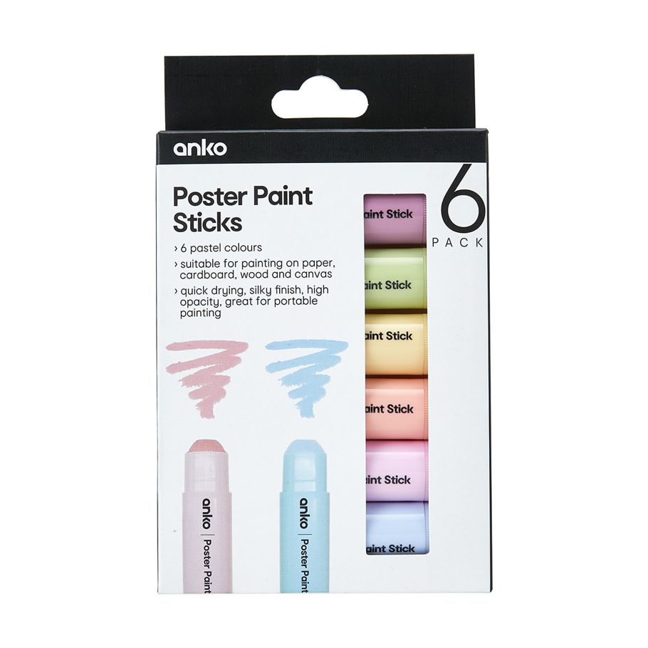 6 Pack Poster Paint Sticks - Pastel