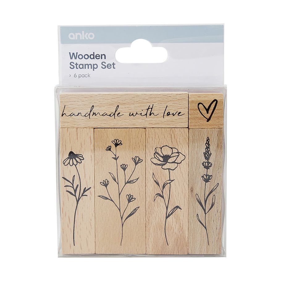 6 Pack Wooden Stamp Set - Flowers
