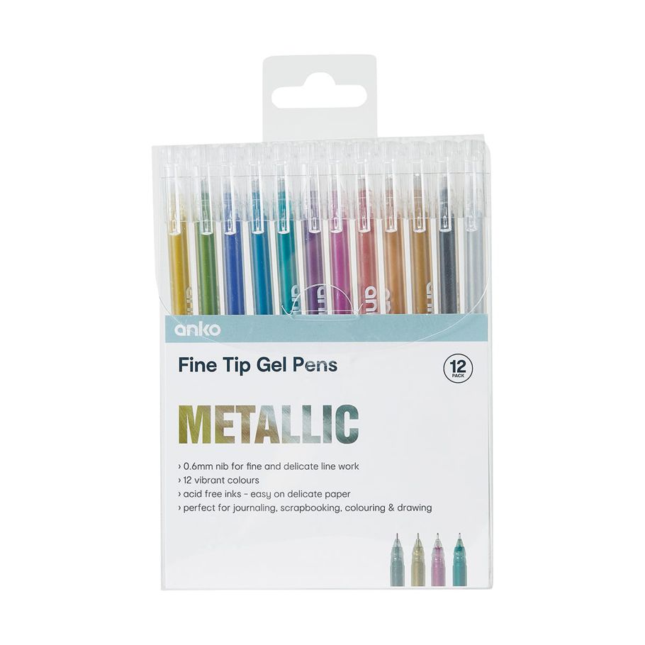 12 Piece Fine Tip Gel Pens Metallic Ink