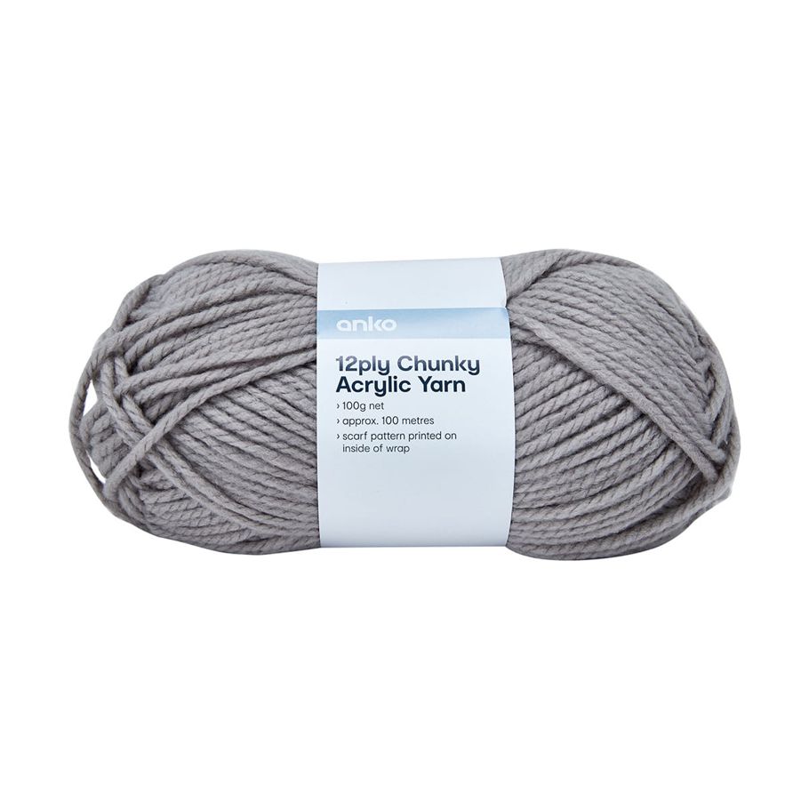 12 Ply Chunky Acrylic Yarn - Grey
