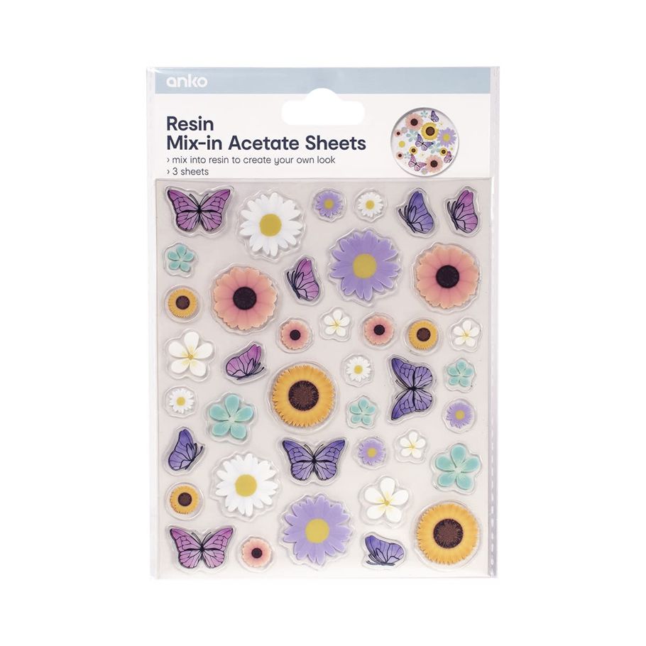 3 Pack Resin Mix-in Acetate Sheets - Daisy and Butterfly