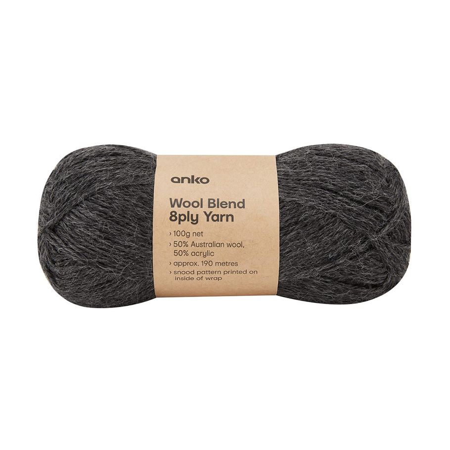 8 Ply Wool Blend Yarn - Charcoal