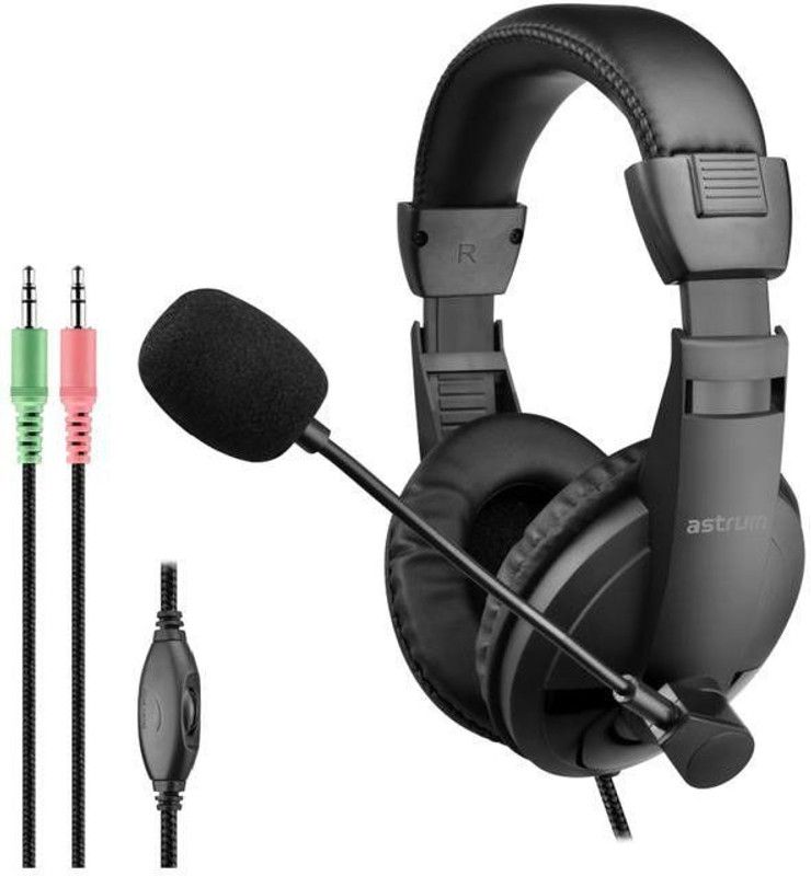 ASTRUM Wired Headset + Mic - HS125 Wired Headset  (Black, On the Ear)