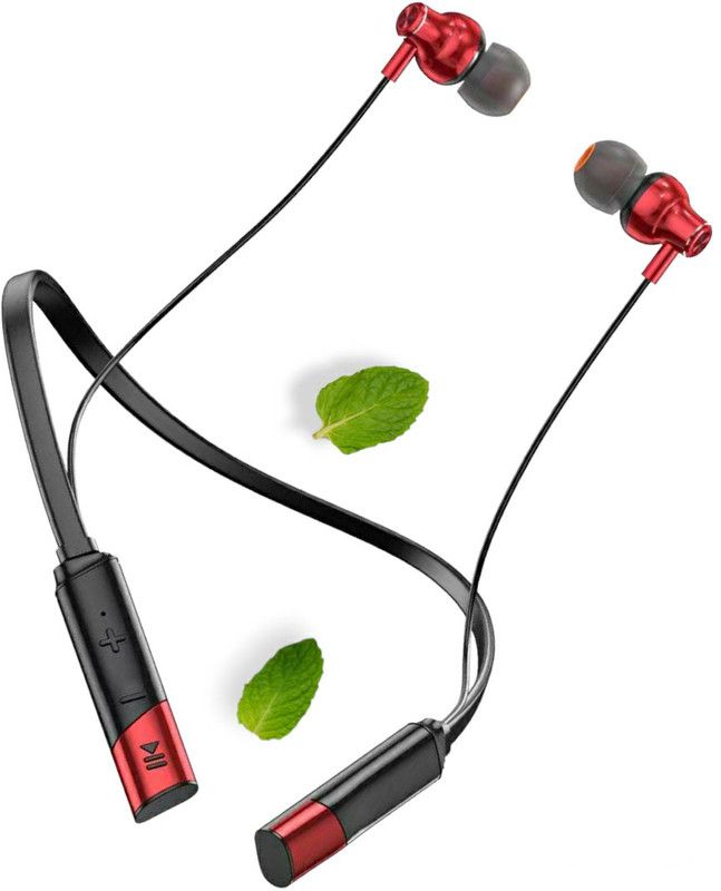 ROKAVO 40hr Long battery backup headphone neckband earphone wireless Bluetooth headset Bluetooth Headset  (Red, In the Ear)