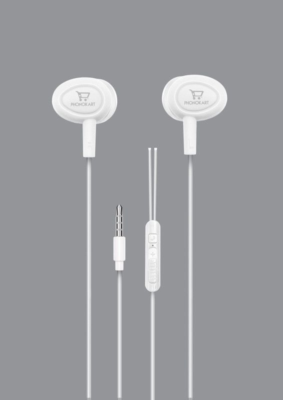 PHONOKART trumpet earphone with mic-white Wired Headset  (White, In the Ear)