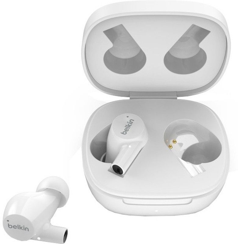 BELKIN TWS Earbuds IPX5,Up to 31 hrs. Playtime Wireless Charging Dual mic on Each Side Bluetooth Headset  (White, True Wireless)